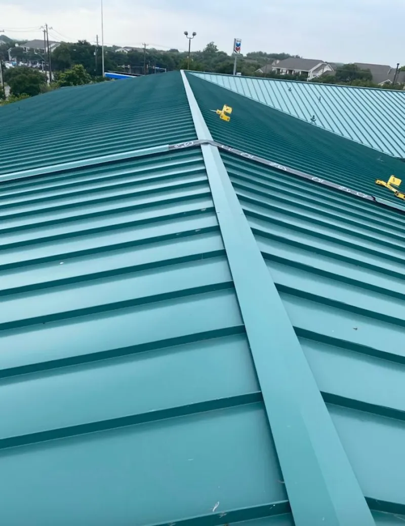 Green commercial metal roof ridge and valley for Metal Roof Repair in Norway